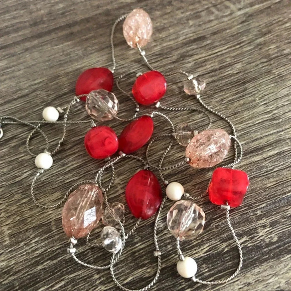 5/$25 Red Bead and  Chain Necklace - Picture 2 of 8